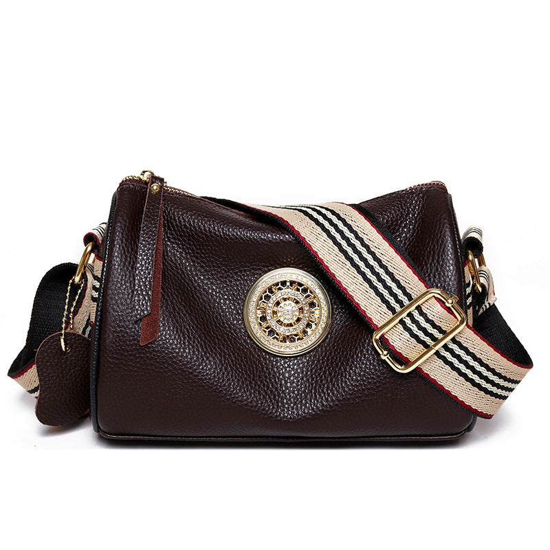 Simple Fashion Wide Strap Single Shoulder Crossbody Bag Head Layer Cowhide