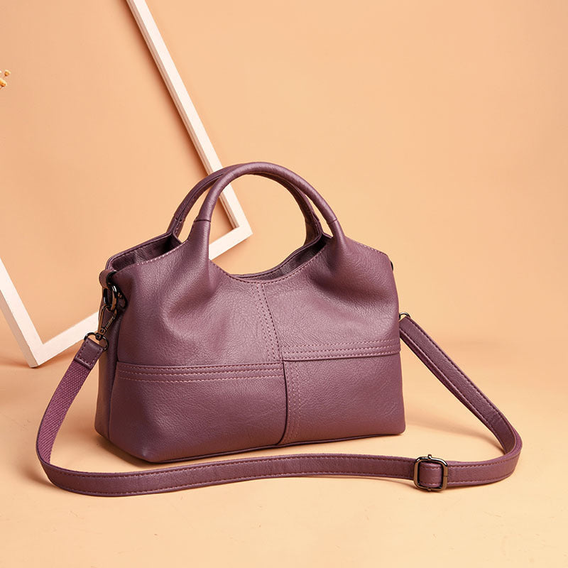 Lightweight Splicing Soft Leather Large Capacity Fashionable Mother Bag