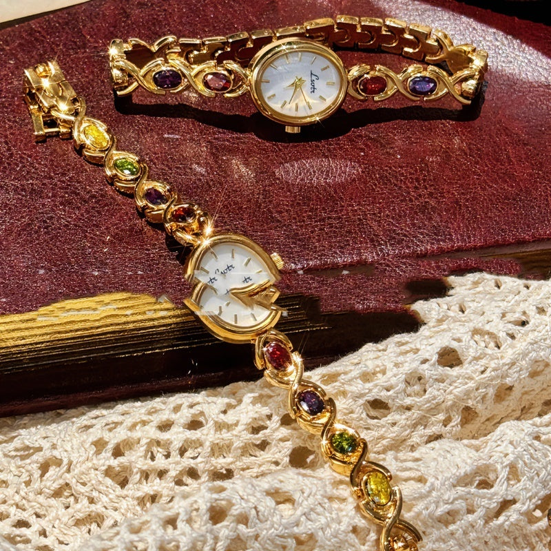 New Mid-ancient Fashion Oval Colored Gems Rainbow Women's Watch