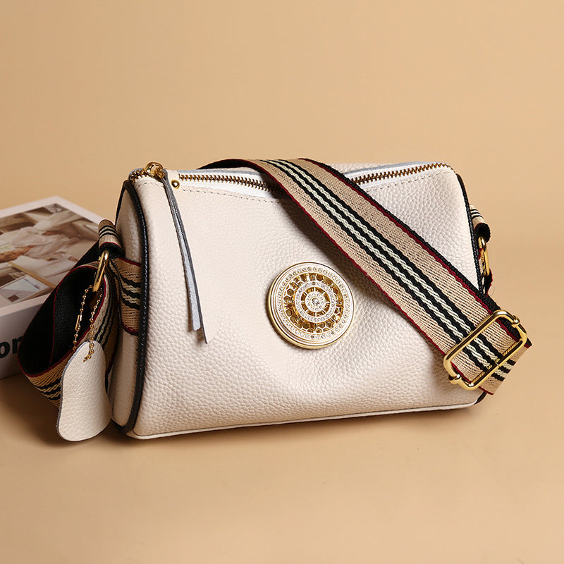 Simple Fashion Wide Strap Single Shoulder Crossbody Bag Head Layer Cowhide