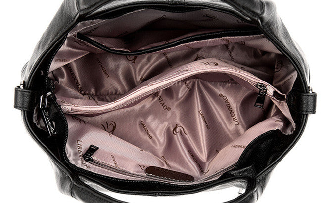 Lightweight Splicing Soft Leather Large Capacity Fashionable Mother Bag