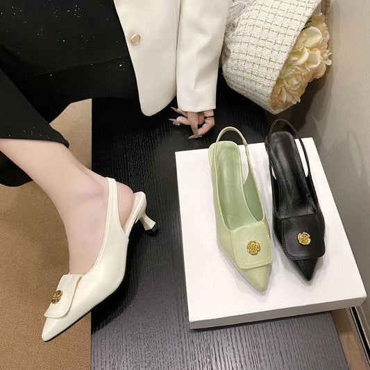 Classic Style Camellia Pointed Toe Toe Cap Plus Size High Heel Sandals