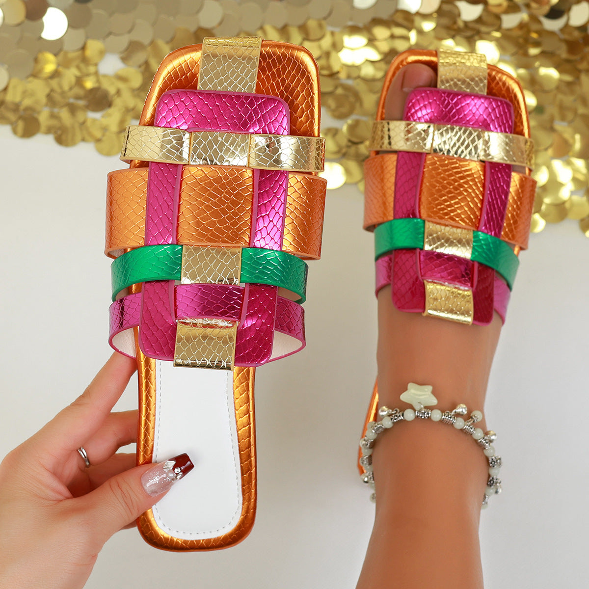 Toe Cap Semi Slipper Women's Flat Soft Bottom Square Toe Slippers