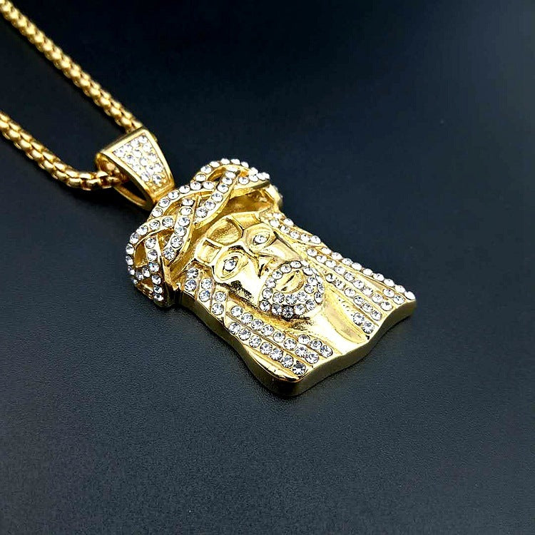 Full Diamond Gold-plated Titanium Steel Jesus Necklace Pendant
