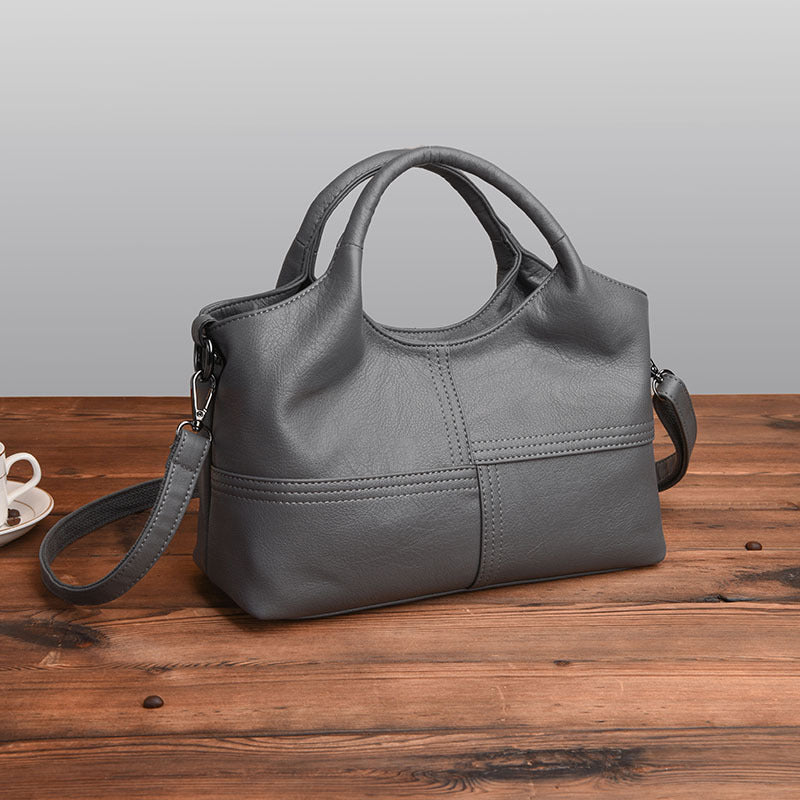Lightweight Splicing Soft Leather Large Capacity Fashionable Mother Bag