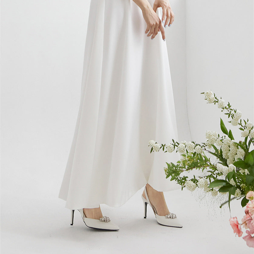Women's Sandals Baotou Stiletto Heel Pointed Toe Bridesmaid