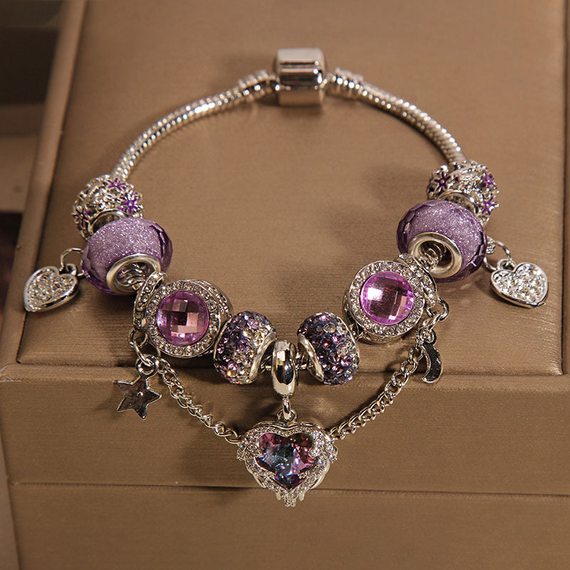 Special Interest Light Luxury Purple Glass Bead Love Pendant Bracelet