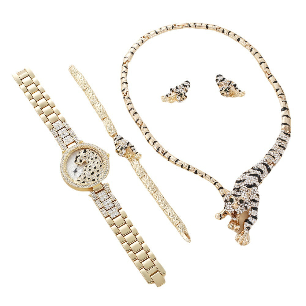 Quality Diamond Animal Simple Large Dial Steel Belt Quartz Watch Suit