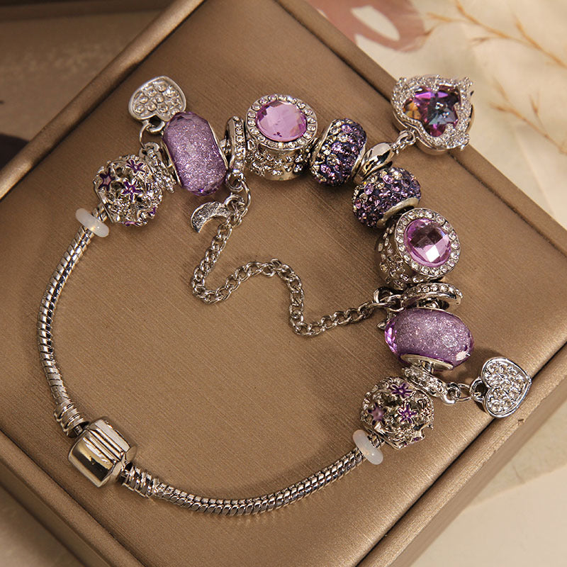 Special Interest Light Luxury Purple Glass Bead Love Pendant Bracelet