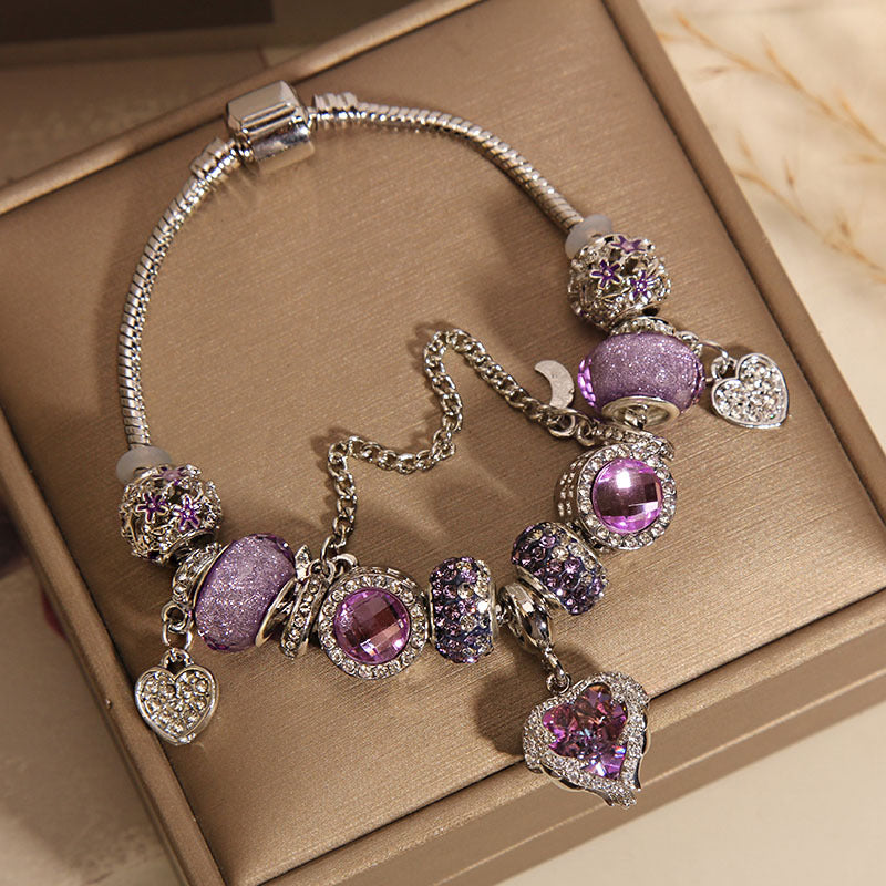 Special Interest Light Luxury Purple Glass Bead Love Pendant Bracelet