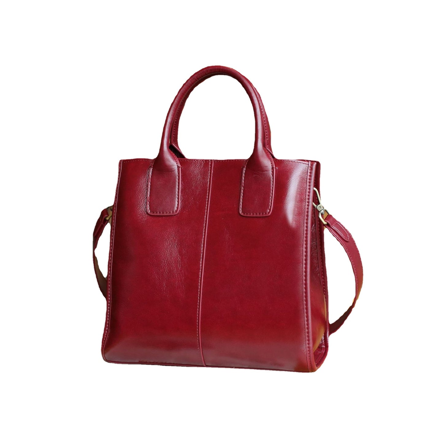 Women's Crossbody Vegetable Tanning Leather Single Shoulder Wide Strap Ribbon Vertical Square Bag