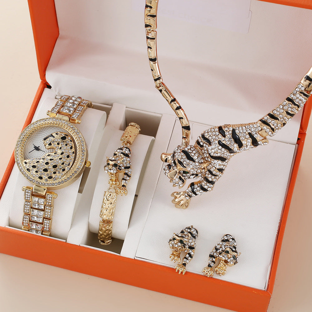 Quality Diamond Animal Simple Large Dial Steel Belt Quartz Watch Suit