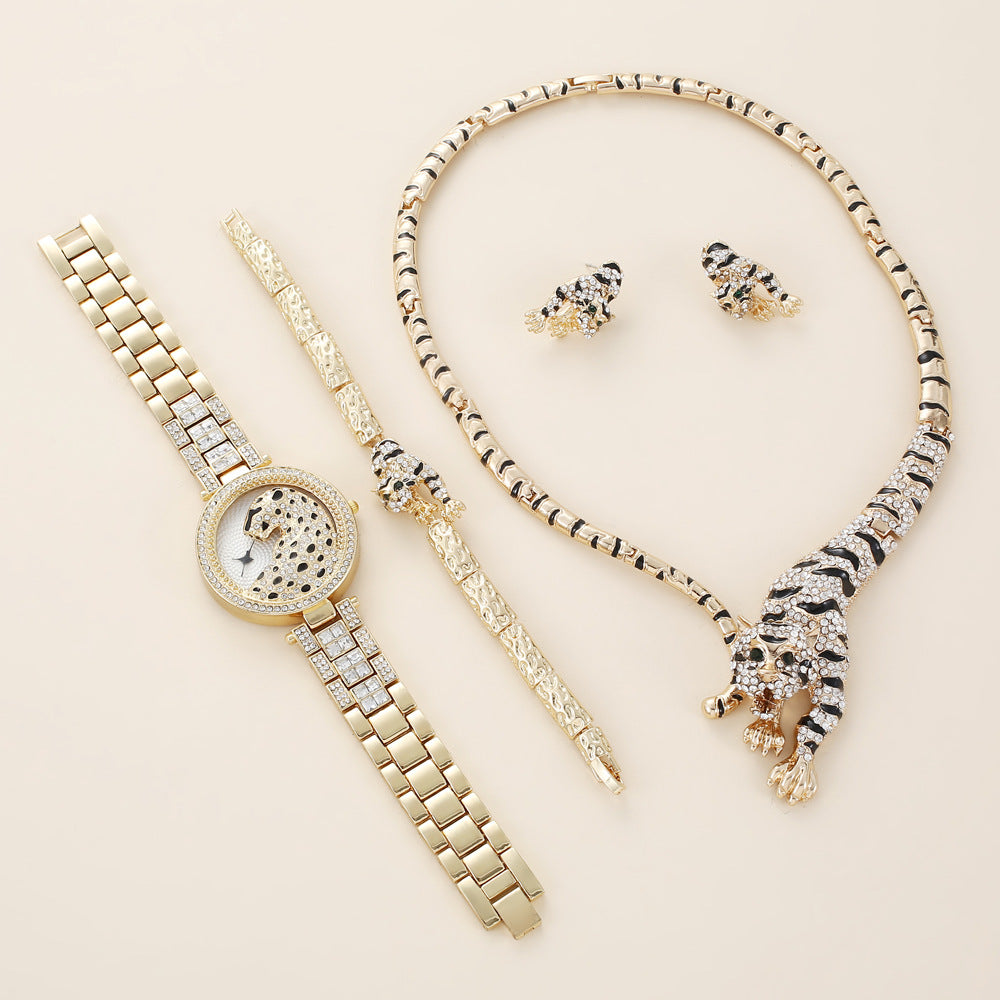 Quality Diamond Animal Simple Large Dial Steel Belt Quartz Watch Suit