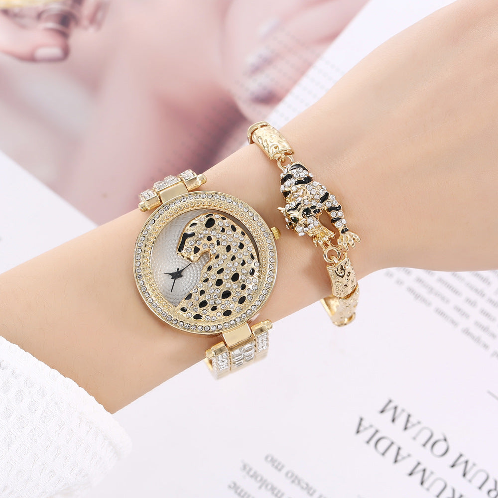 Quality Diamond Animal Simple Large Dial Steel Belt Quartz Watch Suit