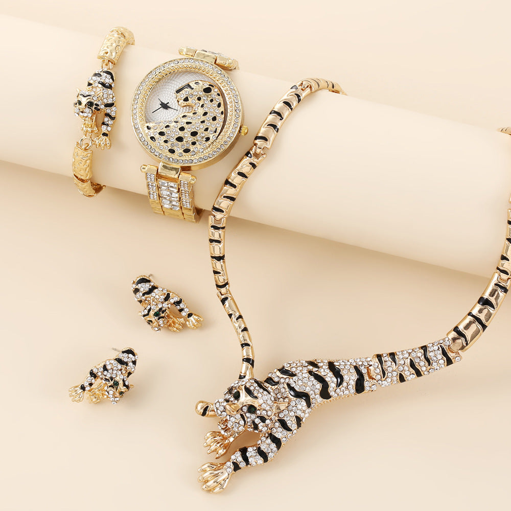 Quality Diamond Animal Simple Large Dial Steel Belt Quartz Watch Suit
