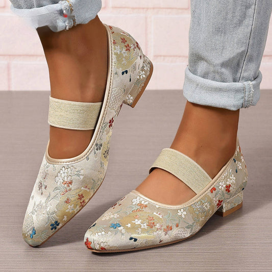 Chunky Heel Embroidery Women's Pumps