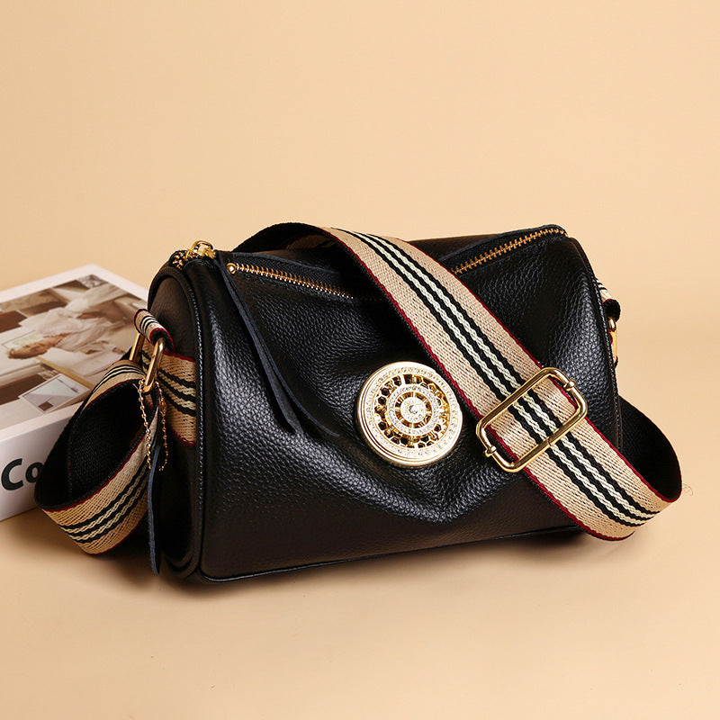 Simple Fashion Wide Strap Single Shoulder Crossbody Bag Head Layer Cowhide