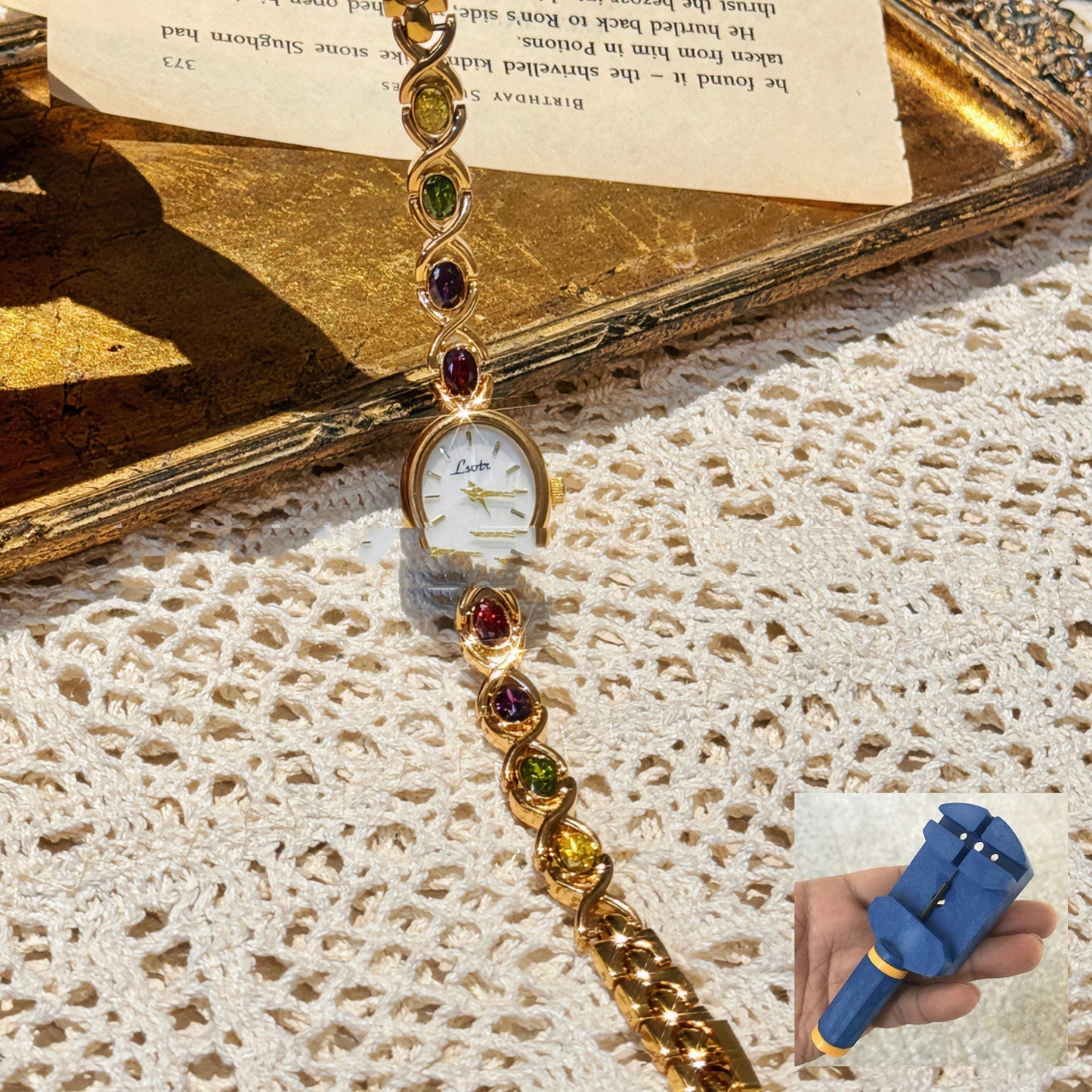 New Mid-ancient Fashion Oval Colored Gems Rainbow Women's Watch