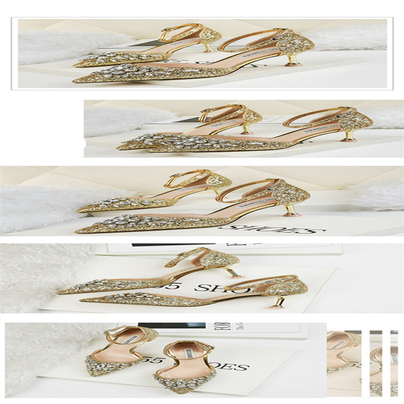 European And American Sexy Pointed Toe Rhinestone High Heels