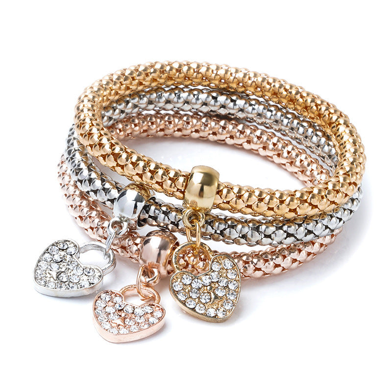 Diamond-embedded Love Pendant Bracelet For Women