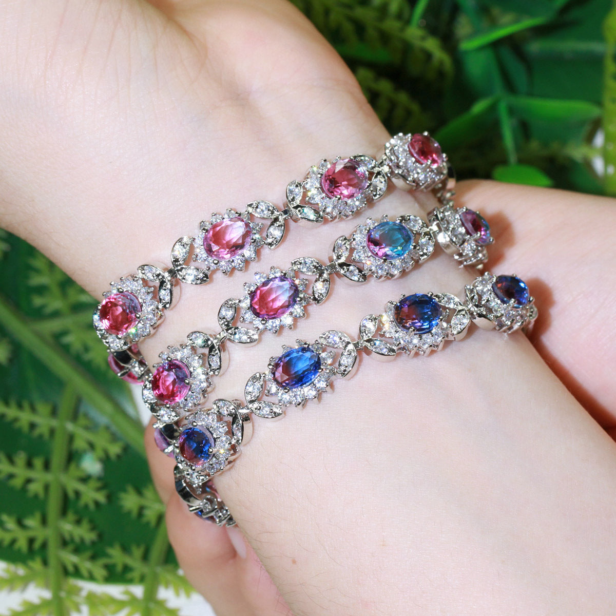 Copper Inlaid Zircon Full Diamond Bracelet