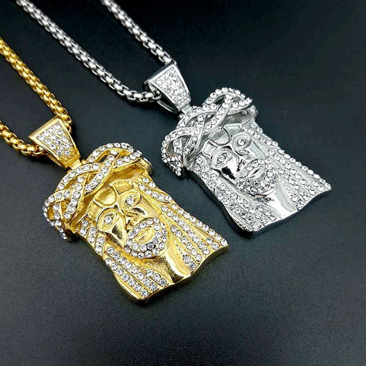 Full Diamond Gold-plated Titanium Steel Jesus Necklace Pendant