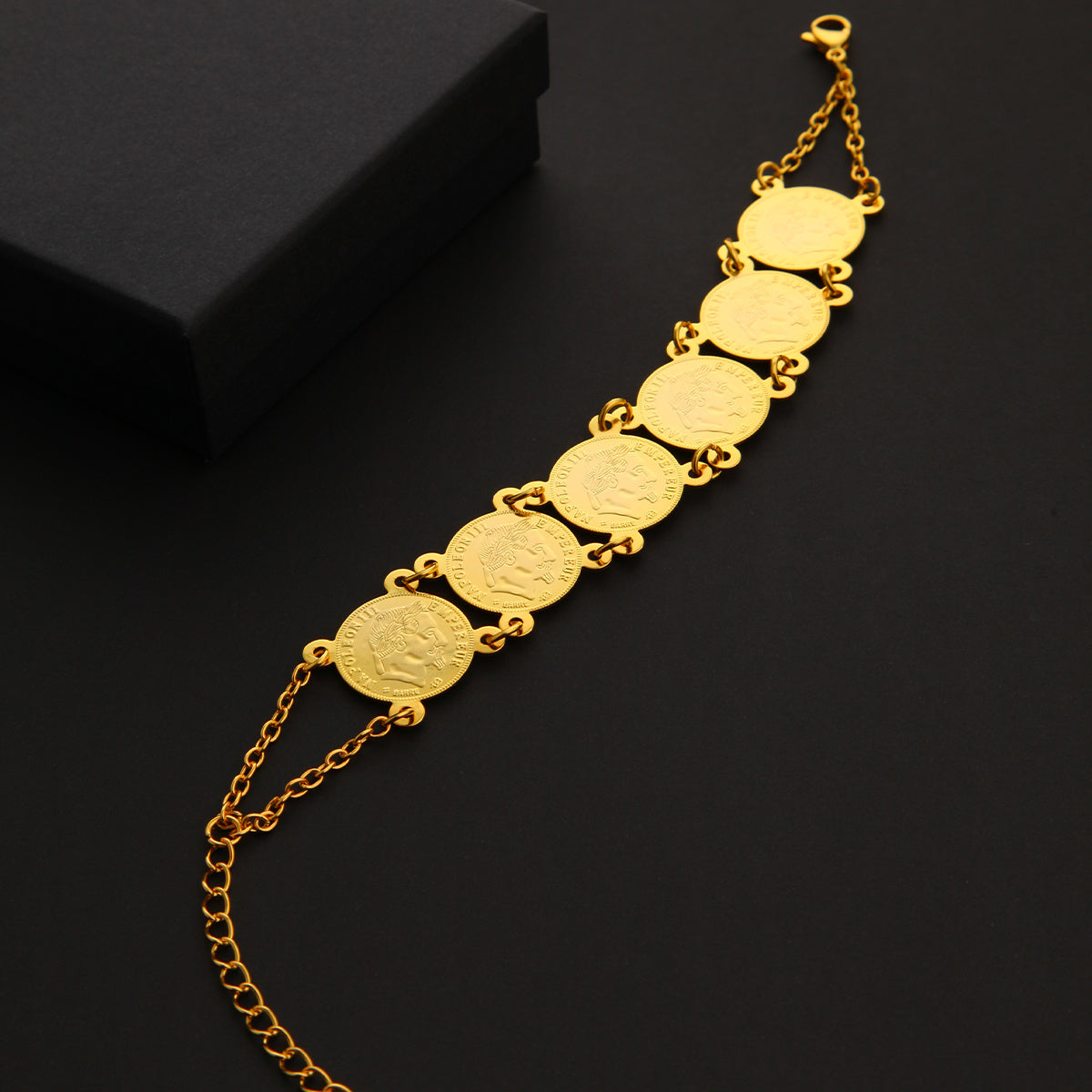 Middle East Cross Border 24K Gold Plated Coin Bracelet, Women's Handmade Jewelry, European And American Fashion Festival Bracelet