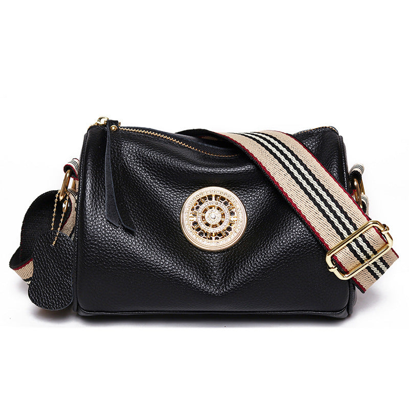 Simple Fashion Wide Strap Single Shoulder Crossbody Bag Head Layer Cowhide