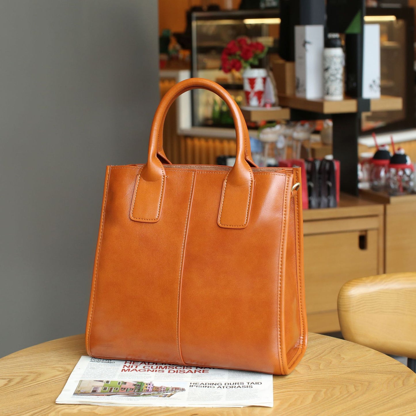 Women's Crossbody Vegetable Tanning Leather Single Shoulder Wide Strap Ribbon Vertical Square Bag