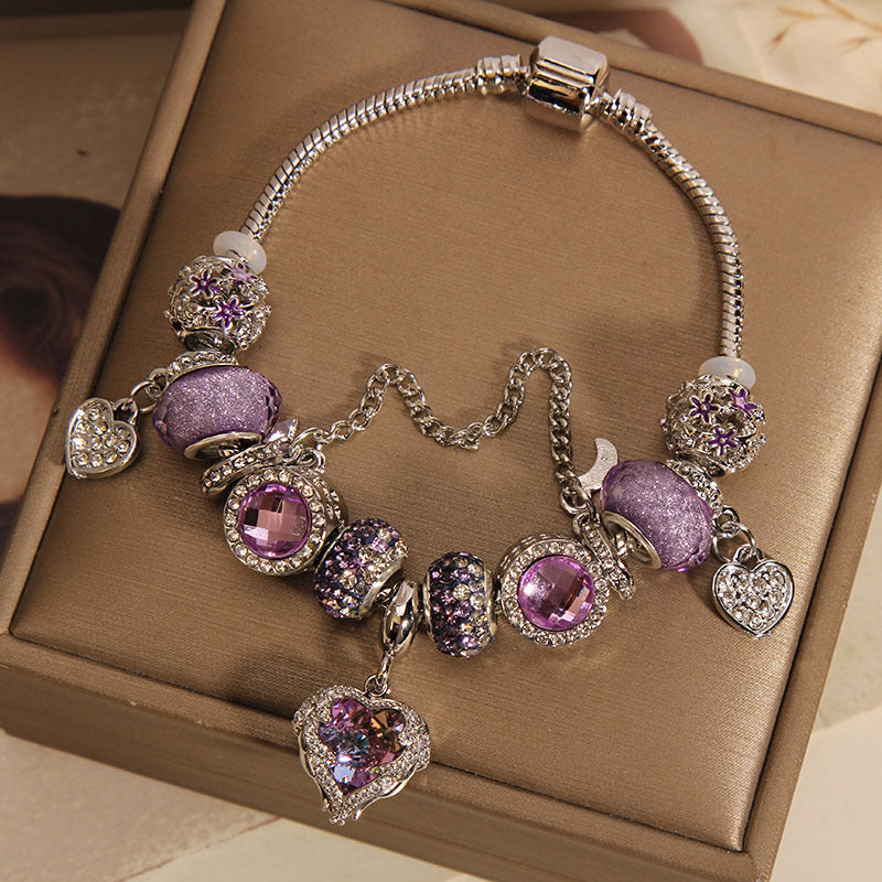 Special Interest Light Luxury Purple Glass Bead Love Pendant Bracelet