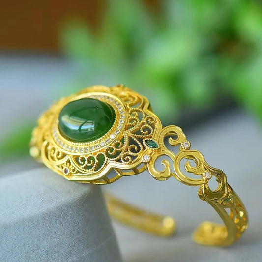Oval Bracelet Hollow Filigree With Diamond