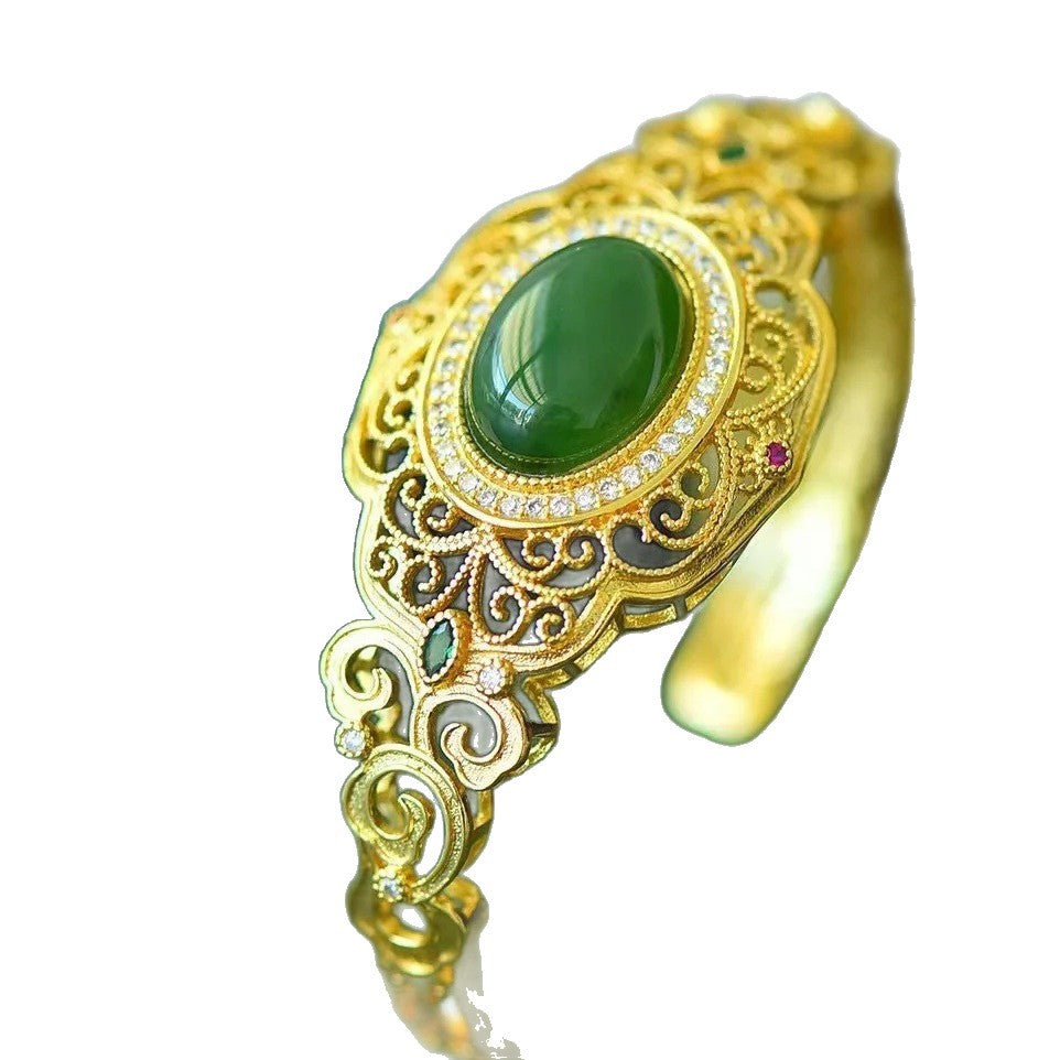 Oval Bracelet Hollow Filigree With Diamond