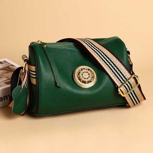 Simple Fashion Wide Strap Single Shoulder Crossbody Bag Head Layer Cowhide